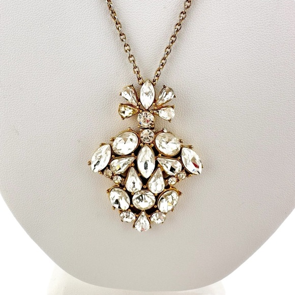 J. Crew Necklace Gold Clear Crystal Pendant - Picture 3 of 7